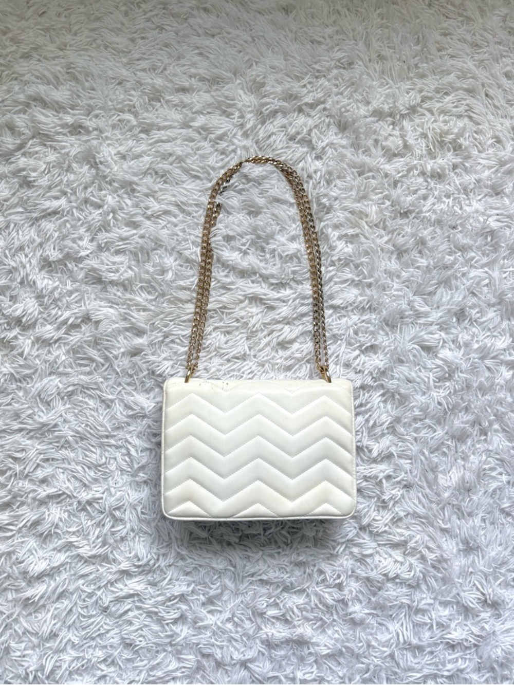 Forever 21 White Quilted Crossbody with Gold Chain